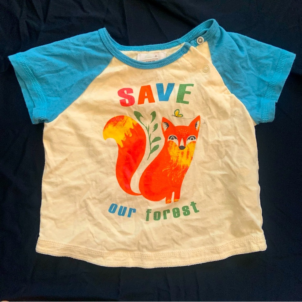 Baby 18 months Save Our Forest Kids T-Shirt - Blue and Cream
